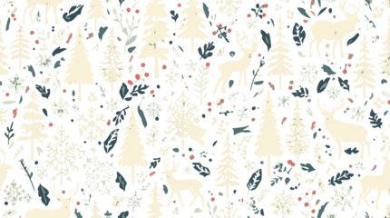  template featuring a winter seamless pattern with fabric motifs and a Christmas print design, showcasing a serene winter forest scene with wild animals