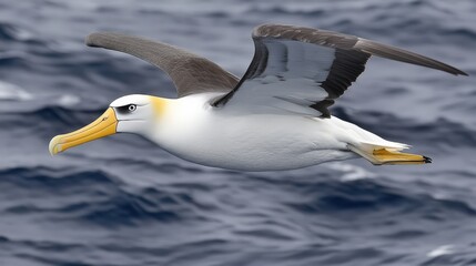 Waved Albatross flying gracefully over the ocean