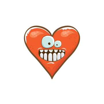 Vector cartoon heart character. Valentines day hand drawn greeting card with funny cartoon heart character isolated on white background. Conceptual valentines day comic funky kids poster or banner