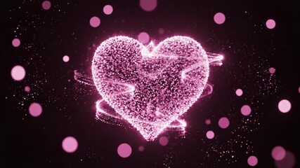 Glowing Pink Heart Made of Particles with Bokeh Effects, Animated Particles Swirling Around, Soft Focus Pink Circles Floating - Powered by Adobe