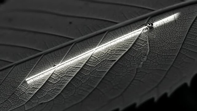 Microscopic view of a tiny robot on a leaf.