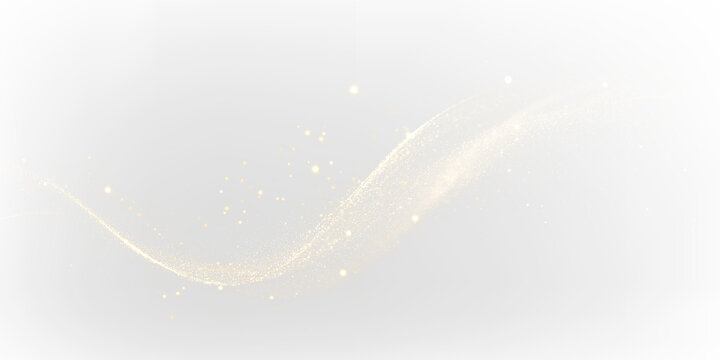 Flowing golden light on a transparent background with smooth curves and sparkles creating a bright design