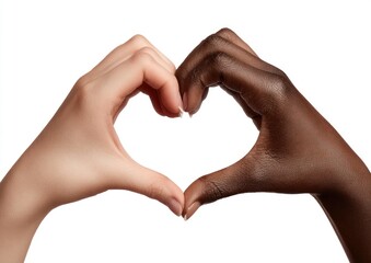 Fototapeta premium Heart shape formed by two hands, different skin tones