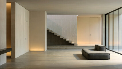 Elegant modern interior with minimalist design and natural light