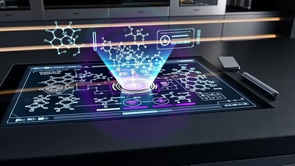 Futuristic Smart Kitchen Countertop with Holographic Chemical Display. - Powered by Adobe