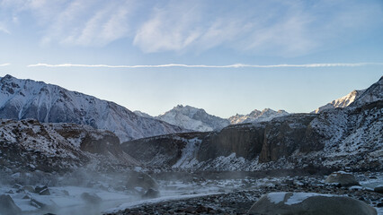 beautiful snowy mountain peaks. winter in the mountains. highlands