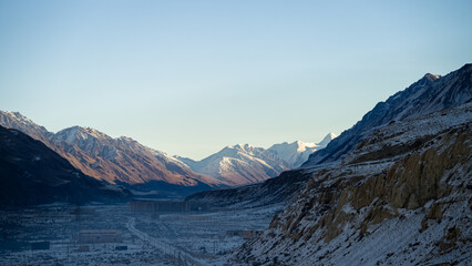 beautiful snowy mountain peaks. winter in the mountains. highlands