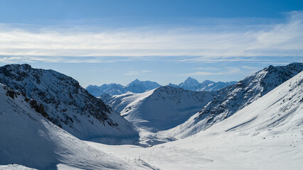 beautiful snowy mountain peaks. winter in the mountains. highlands