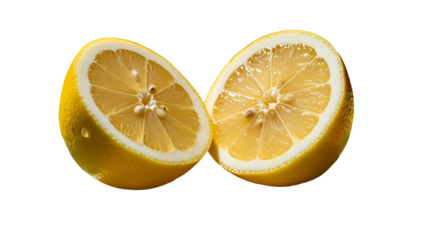 Fresh Lemon Halves, Citrus Fruit, Vibrant Yellow, Isolated on Transparent Background