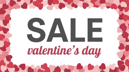 Valentine s day sale announcement with heart confetti background and bold text