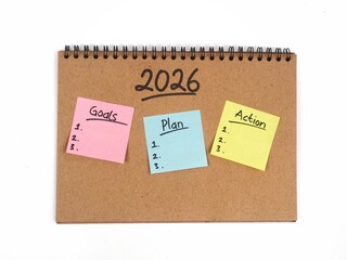 2026 New year resolutions and goal setting concept on notebook. Perfect for concepts related to planning, inspiration, and future aspirations for the upcoming year