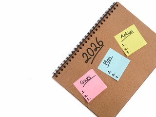 2026 New year resolutions and goal setting concept on notebook. Perfect for concepts related to planning, inspiration, and future aspirations for the upcoming year