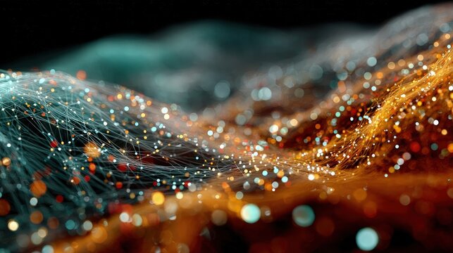 Abstract machine learning data flow interconnected grid nodes pulsating neural networks cloud technology sleek holographic design vibrant colors