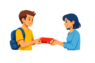 Fototapeta premium Student giving a book to another student