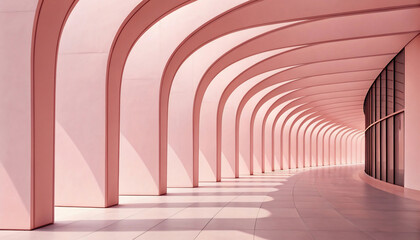 Modern architecture with curved ceiling and sunlit hallway