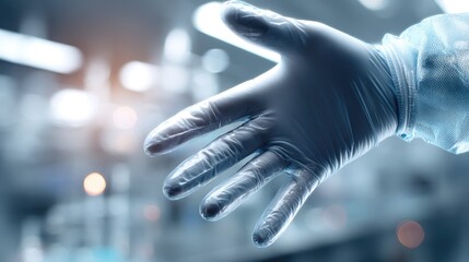 Gloved Hand Reaching Out in Scientific Laboratory, Emphasizing Safety and Precision in Modern Medical Environments