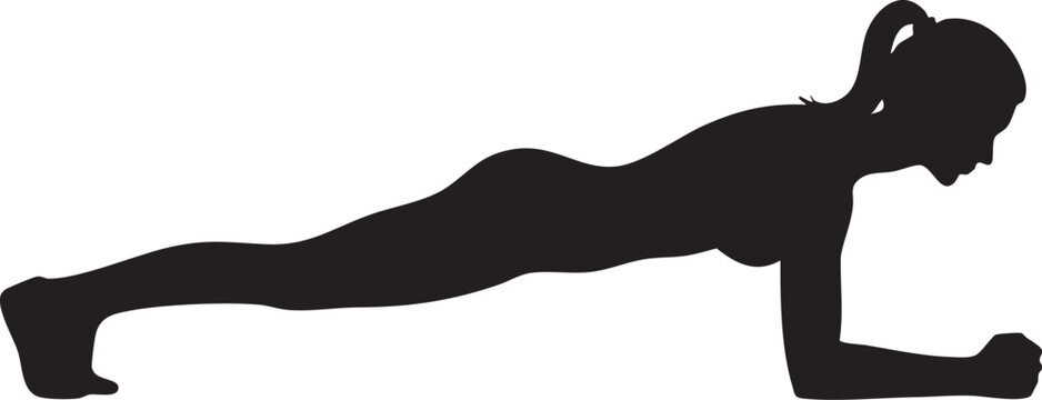 Woman doing plank exercise silhouette isolated on white background minimalist fitness and strength training illustration