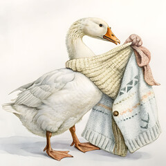 A Christmas vintage cartoon featuring cute birds, white geese