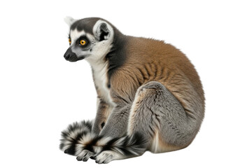 Obraz premium A ring-tailed lemur sitting curled up isolated on transparent background