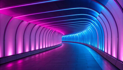 Dynamic Neon Lit Passageway with Gradient Pink and Blue Hues