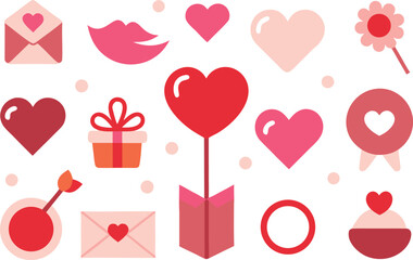 Valentine's day symbols collection isolated on transparent background, Vector, illustration