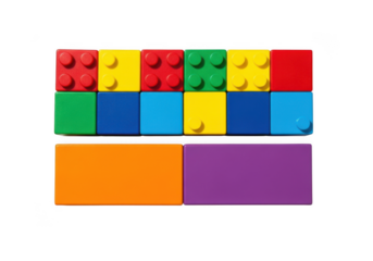 A colorful arrangement of plastic building blocks isolated on transparent background