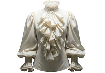 A white Victorian-style blouse with ruffles and lace isolated on transparent background