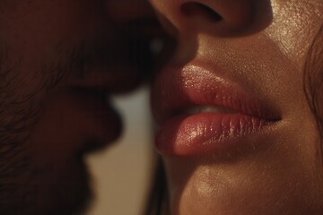 Couple's faces nearing for a kiss, expressing love, connection, and desire