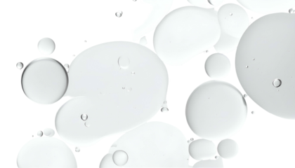 Abstract close-up of translucent, organic-shaped droplets against a stark black background