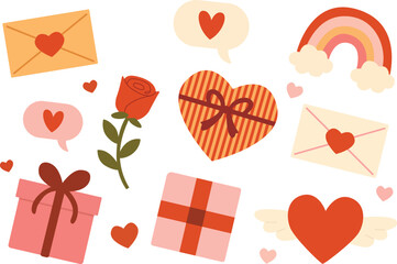 Cute Valentine Love Icons Set.