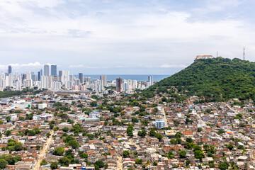 Cartagena skyline and monastery Convento de Santa Cruz de la Popa aerial view photography in Cartagena, Colombia