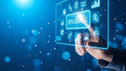 Open banking icon on tablet isolated on white background