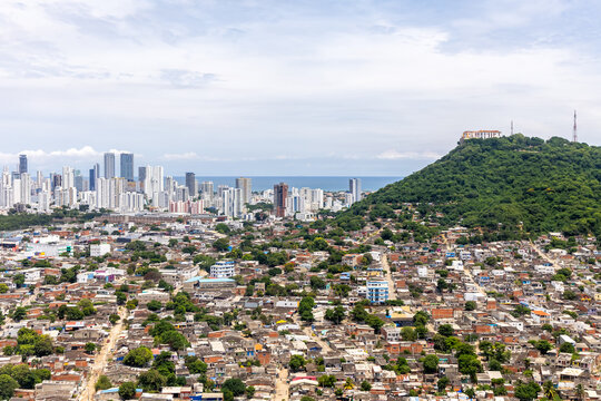 Cartagena skyline and monastery Convento de Santa Cruz de la Popa aerial view photography in Cartagena, Colombia