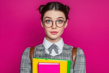 Initiating the learning adventure: iconic school moments. Luxury portrait. Vibrant student radiating positivity and ready for school adventures. High-end fashion. Premium design.