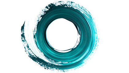 Teal painted brushstroke circle on black. Swirls of bright color create an artistic ring shape