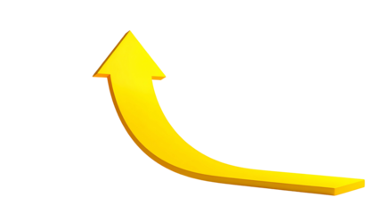 A golden, curved arrow pointing upwards against a stark black background