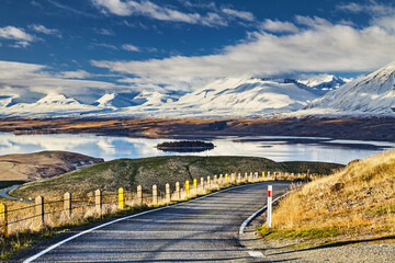 Landscape with Southern Alps and Lake Tekapo in New Zealand
