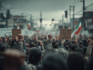 large crowd of protesters gathered on city street