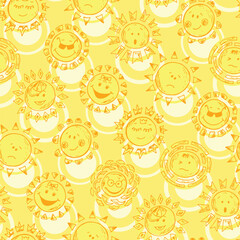 Hand drawn cute doodle sun yellow vector seamless pattern

