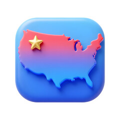 Vibrant USA map icon with golden star marker on pink blue gradient