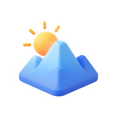 Vibrant 3D mountain landscape with sunny sky