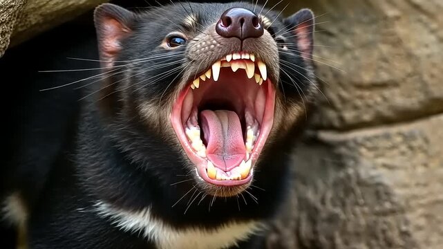 Tasmanian Devil Growl - A Close-Up of Ferocious Wildlife.