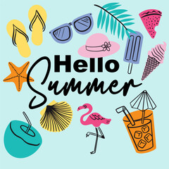 Hello Summer Doodle Greetings Card Background