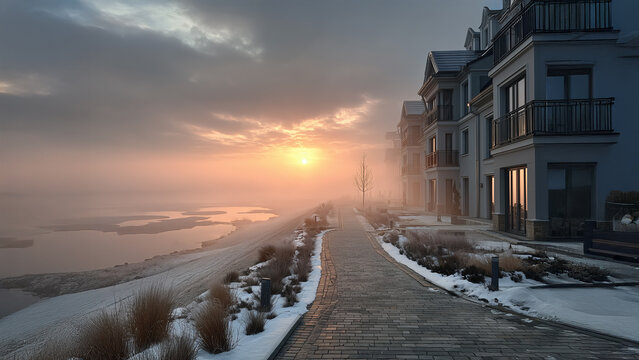 Serene Winter Sunrise at Baltic Sea Resort - Powered by Adobe