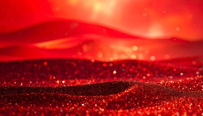 A mesmerizing red landscape filled with sparkling glitter, creating an enchanting shimmering effect