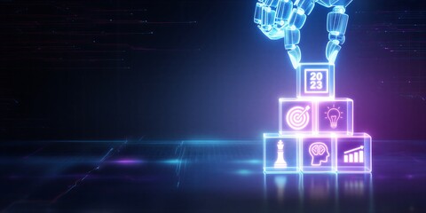 Futuristic digital transformation concept with innovation icons and new year