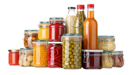Homemade Preserved Foods Collection: Jars and Bottles, Kitchen Pantry Concept