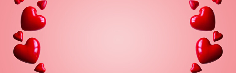 Floating Red Hearts on Soft Pink Background for Valentine's Day Design, banner