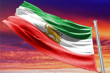 Waving Flag of Iran with Lion and Sun Emblem, Symbol of Protests and Opposition