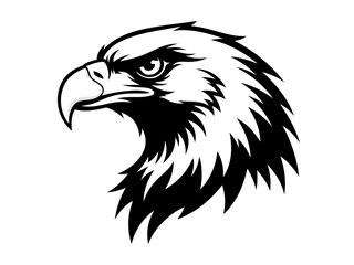Obraz premium Black and White Vector Illustration of a Fierce Eagle Head, Majestic Bird of Prey Symbol